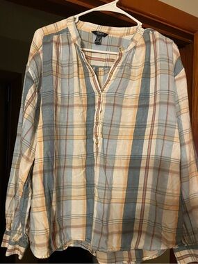 Chaps Ladies Lightweight Plaid Button-Front Shirt - Blue & Cream XL